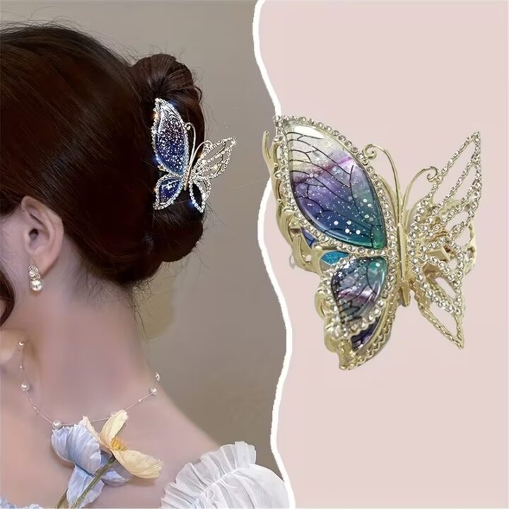 TR Creation Blue Butterfly Hair Claw Strong Grip Stylish Butterfly Clip for Women & Girls.