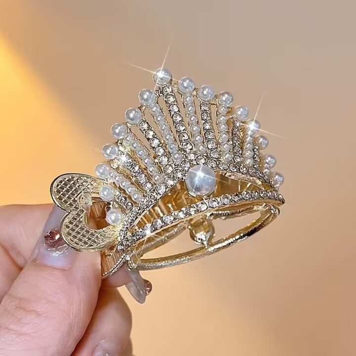 TR Creation King Crown Mini Hair Claw Strong Grip Metal Crown Clip for Women & Girls.